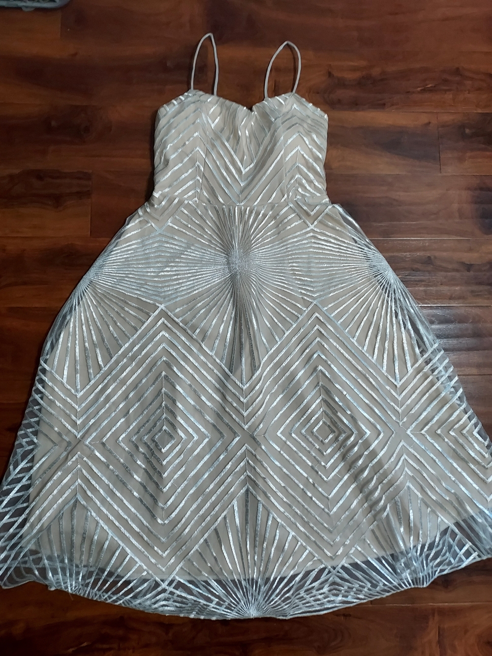 Geometric A-Line Prom Dress in Champagne And Shimmer